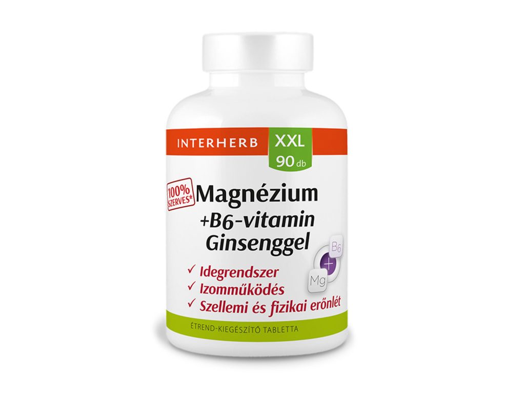 INTERHERB XXL MAGNÉZIUM 100% SZERVES + B6 + GINSENG TABLETTA 90DB